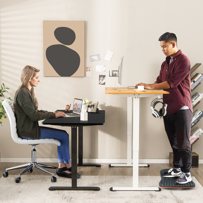 Adjustable Metal Base Standing Desk, Walnut/White