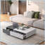 Noir moderne Table basse en marbre blanc avec 2 espaces de rangement pour le salon, robuste et amp; Élégant-1123430047