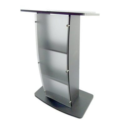 44.3" Tall Podium for Floor, Curved Frosted Front Acrylic Panel - Dark Gray