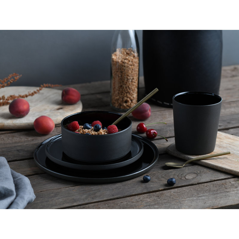 Creatable, 21661, Futuro White Sand Series, 4-Piece Crockery Set, Stoneware Pasta Bowl, Black