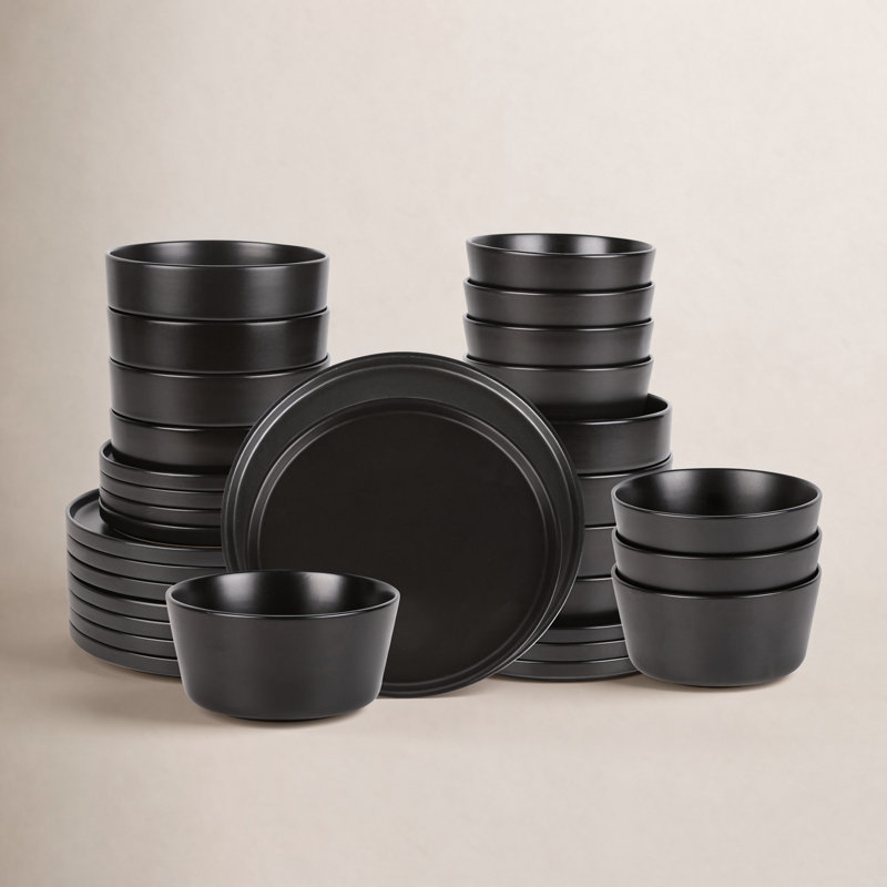 Celina Dinnerware Set Stoneware, 32, Black