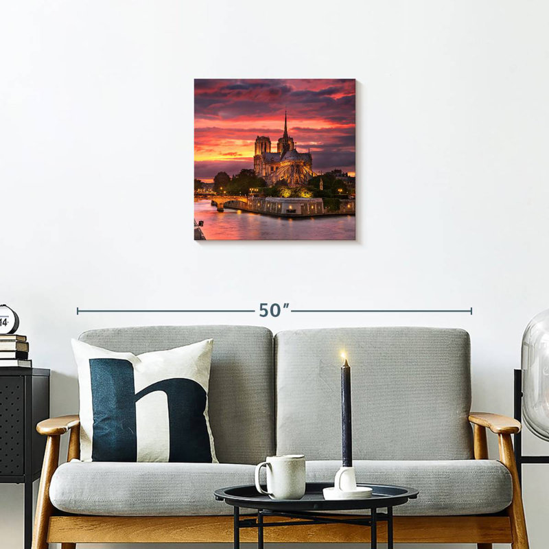 Nicci Notre Dame Cathedral Sunset Sky, 20" H x 20" W