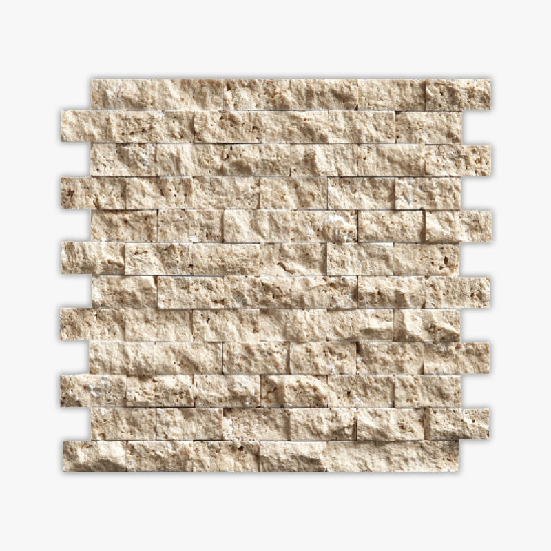 Ivory Splitface 1x2 Brick Travertine Mosaic, Beige