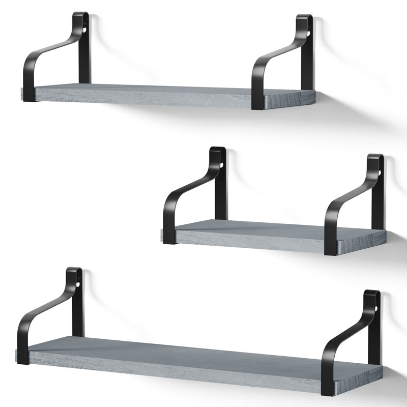 Mekela Solid Wood Floating Shelf, Gray/Black