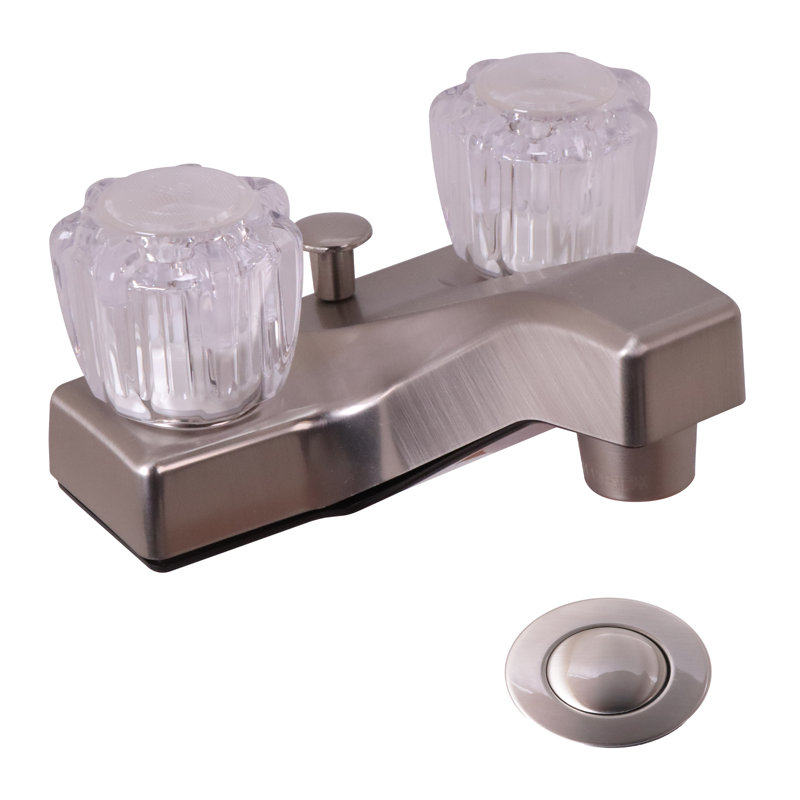 Robinet pour salle de bain à 2 poignées avec ensemble de bonde centrales, Nickel satiné