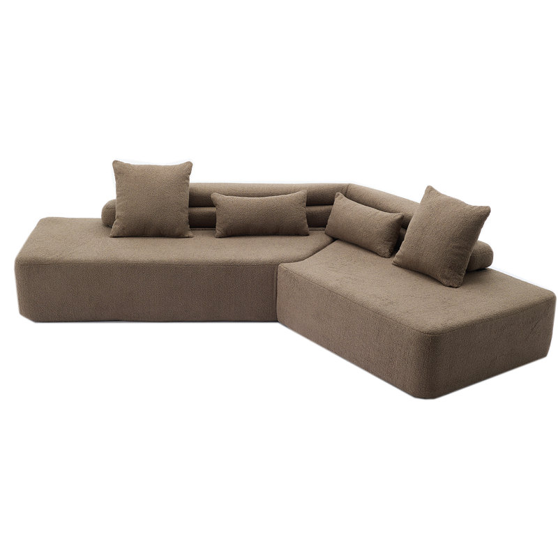 Brown L-Shaped Modular Sofa, Comfortable Corner Sofa For Living Room, Brown Polyester