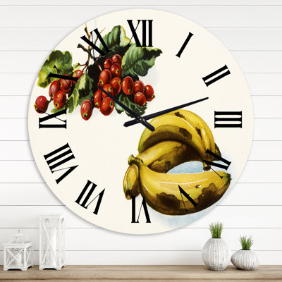 Banane et baies rouges - horloge murale maison de campagne