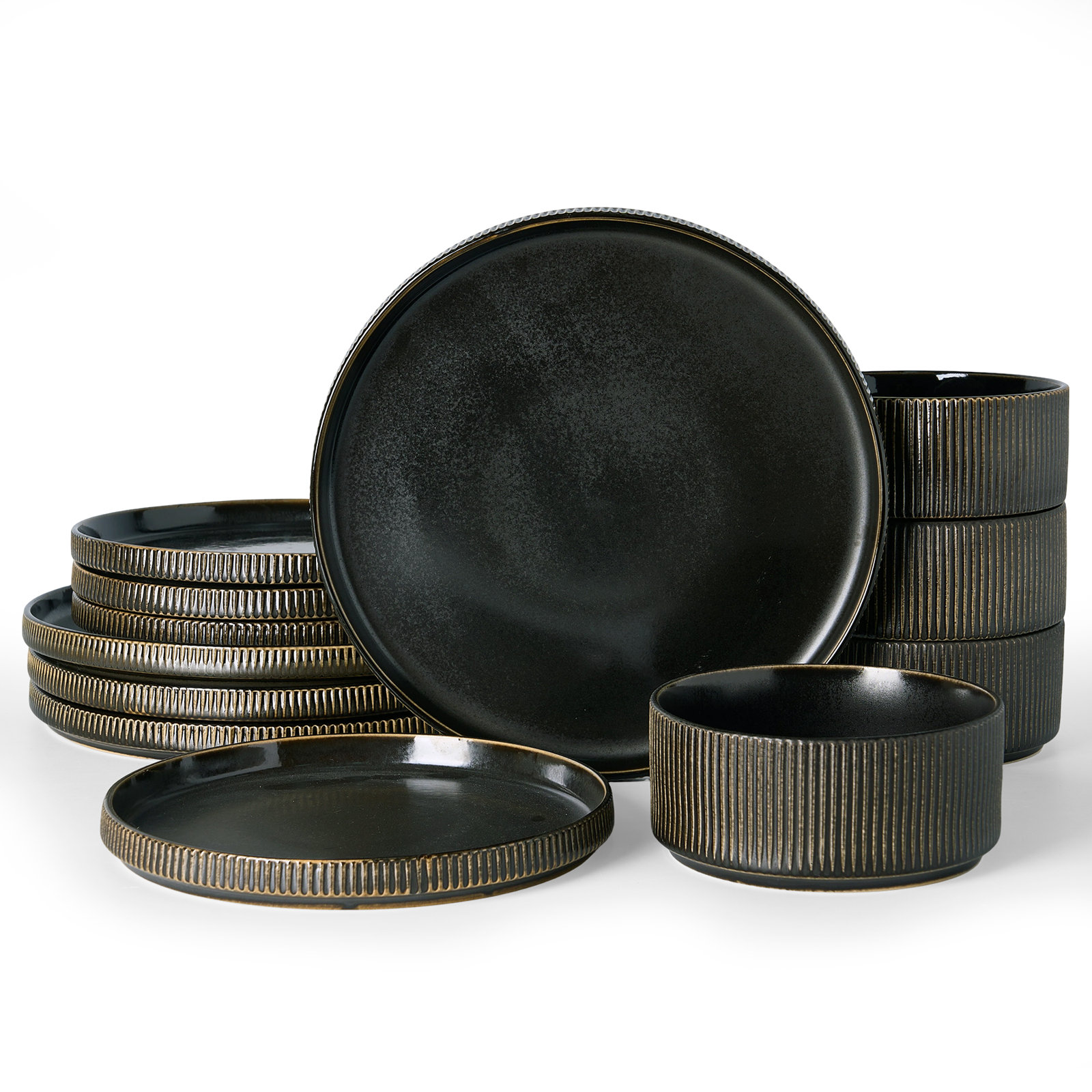 Stoneware Dinnerware Set, Black Gold