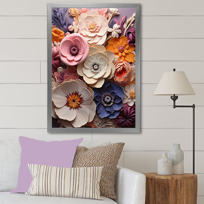 Artistique beige et rose dans les pensées, H 44 po x l 34 po x P 1,5 po, Cadre simple argenté