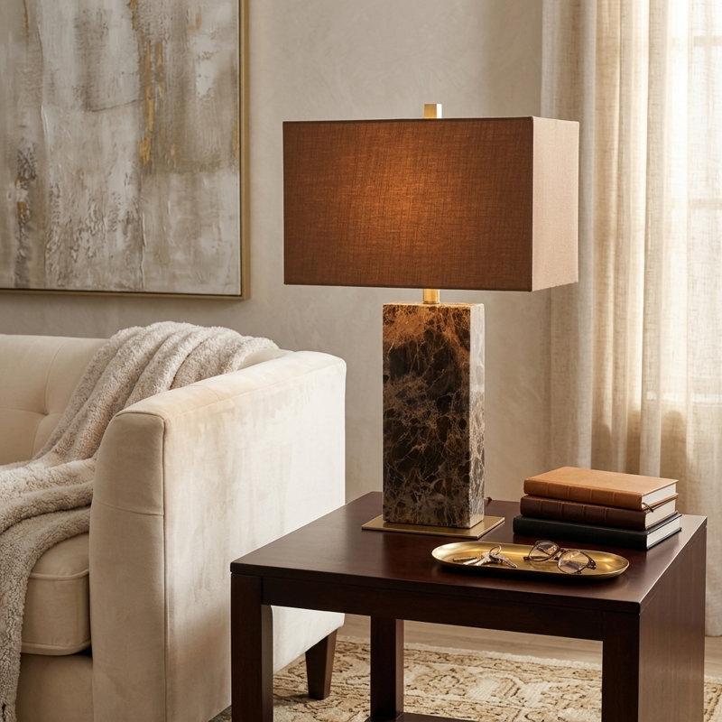 Sagebrook Home 26X16" Rectangle Marble Lamp, Light Brown