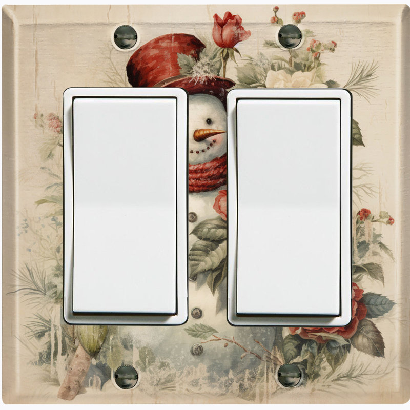 Christmas Festive Snow Man Flower 2 - Gang Toggle Light Switch Standard Wall Plate