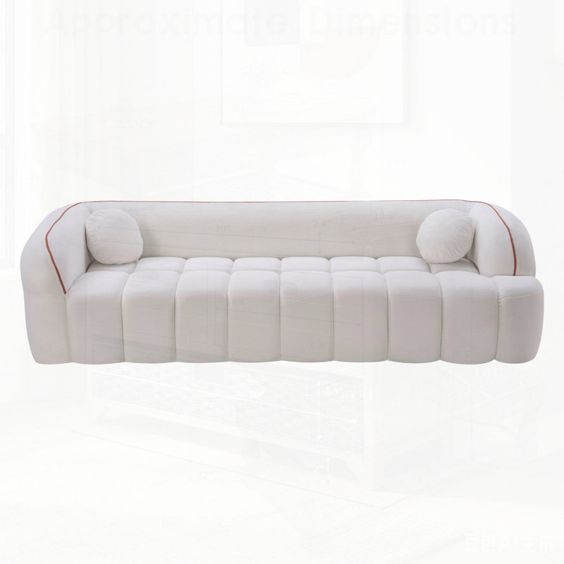 Canapé moderne compressé, canapé en velours côtelé 3 places Cloud, sans assemblage, capitonnage à bulles avec 2 coussins, siège profond et confortable