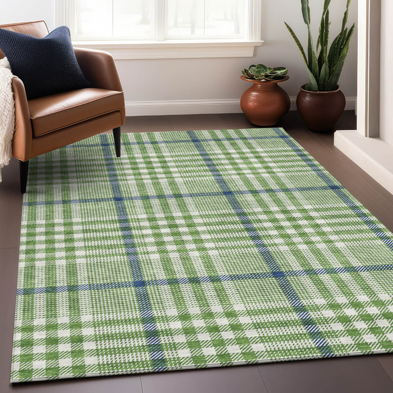 Addison Green Plaid Machine Washable Synthetic Area Rug 2'6" x 3'10"