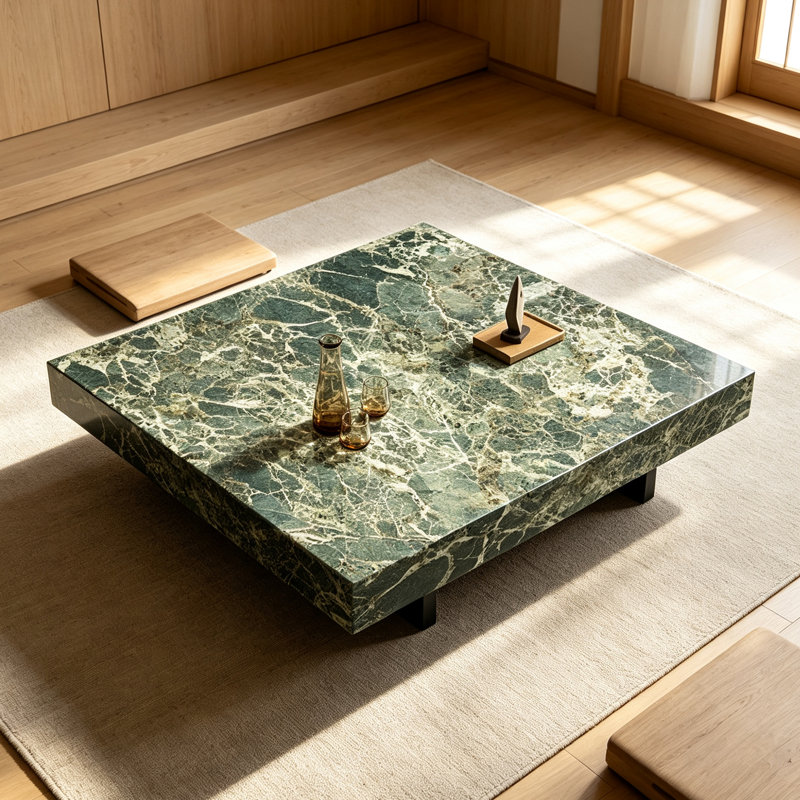 Table basse Italian Minimalist, 11.81" H x 39.37" W x 39.37" D, Green