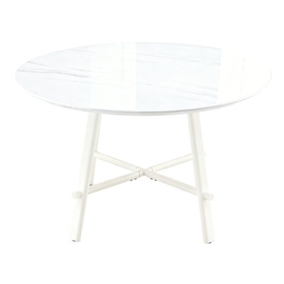 42-inch Modern Round Table With A White Finish, Suitable For 4-6 People
