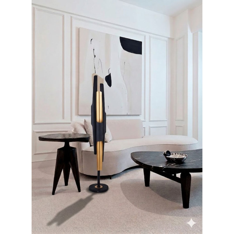 6-light black floor lamp with gold accents