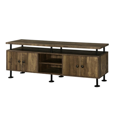 Metal Frame Tv Stand With Rustic Oak & Black Finish, 4 Open Compartment And Door Storage, Suits 50 - 59 Inch Screens In Black, For Max 60" Flat Screen
