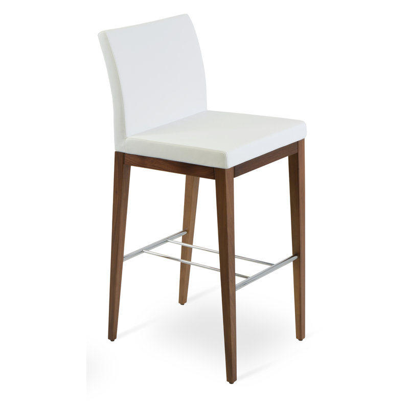 Aria Solid Wood 24" Counter Stool, White Leatherette, Walnut