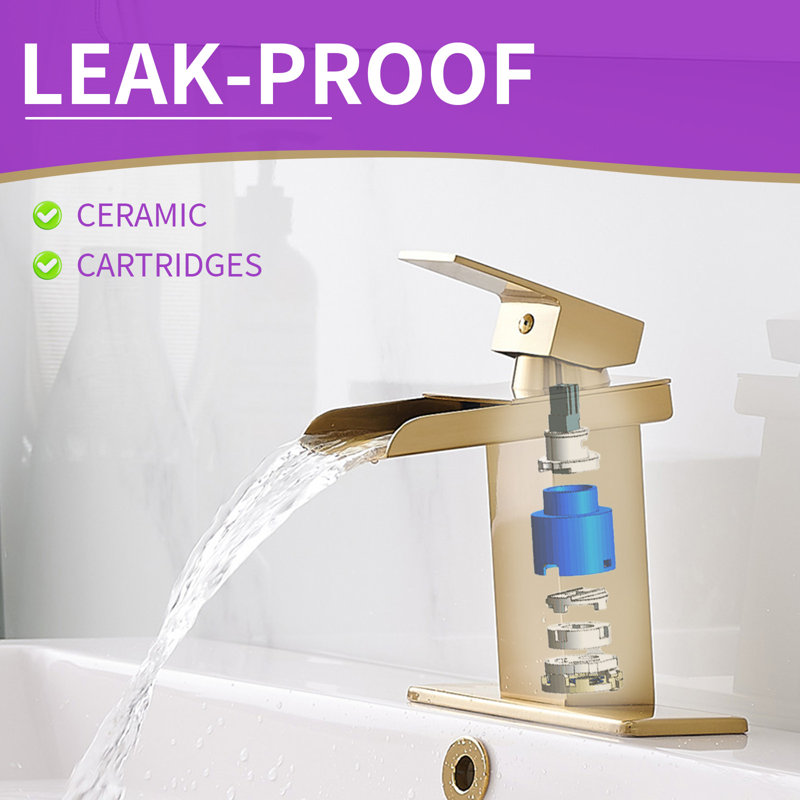 Brushed Gold Brass Single Handle Waterfall Bathroom Faucet