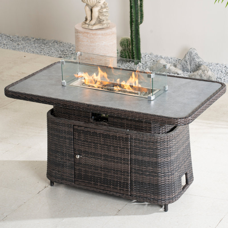 Table de foyer d'extérieur réglable en aluminium au propane, Brun
