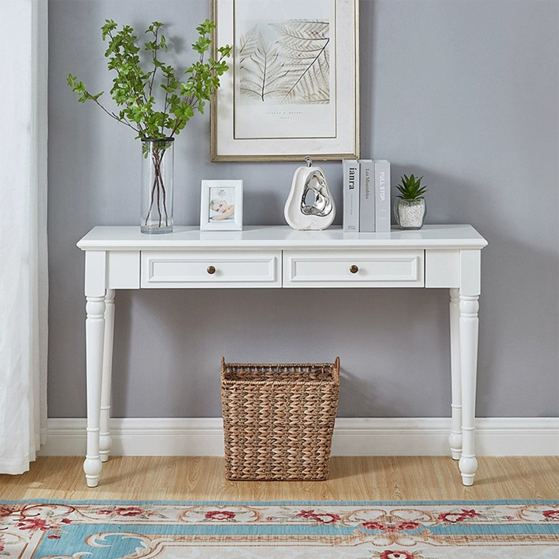 White Solid Wood Rectangular Console Table, 29.92" H x 39.37" W x 13.78" D