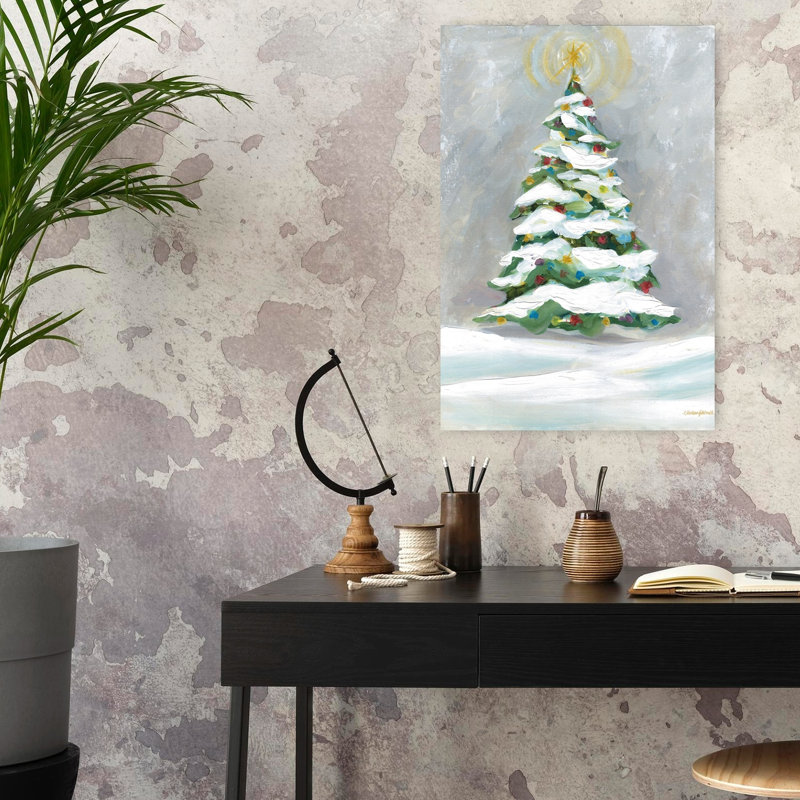 Arbre de Noël enneigé, art abstrait contemporain, H 24 po x l 16 po