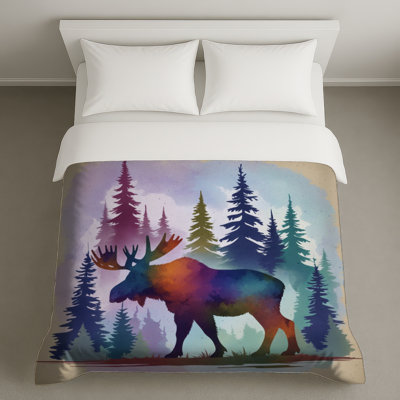 Moose In Forest Silhouette Duvet Covers