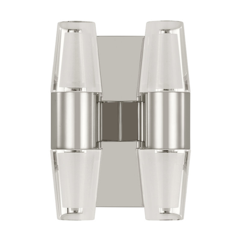Sean Lavin Lassell 4-light double short wall sconce in natural brass finish with crystal shades, Polished Nickel