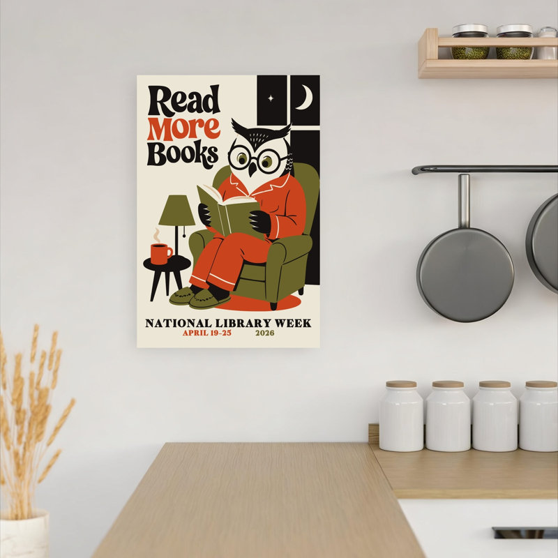 Cozy Owl Reads Abstract Contemporary Owl Architecture Forest Wall Art Print by Patryk Krygowski - Wrapped Canvas Print
