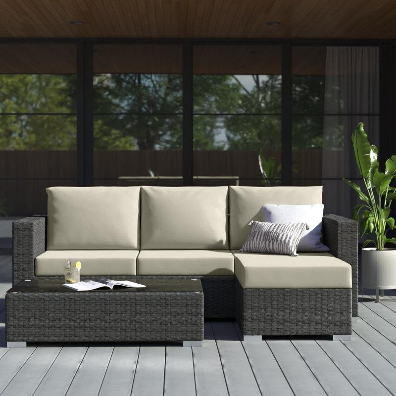 Ensemble modulaire d'extérieur Sunway 3 pièces Modway, Toile Sunbrella® beige antique