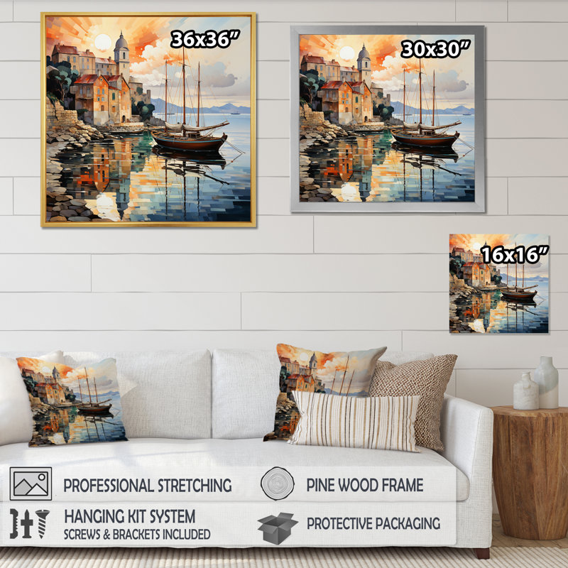 «Coastal Port Of Tranquility I» - Art mural sur toile nautique et plage, H 36 po x l 36 po x P 1,5 po