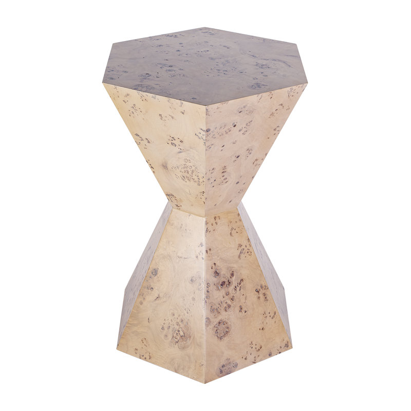 Billie Hexagonal Burl Side Table, Beige