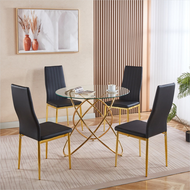 Ensemble de table de salle à manger élégant en verre et en métal, design moderne Mid-Century pour la salle à manger