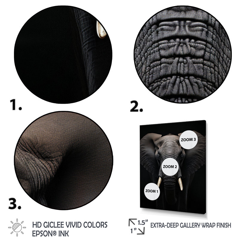 Éléphant noir et blanc «Hine» - Impression, Cadre photo noir, H 20 po x l 12 po x P 1 po