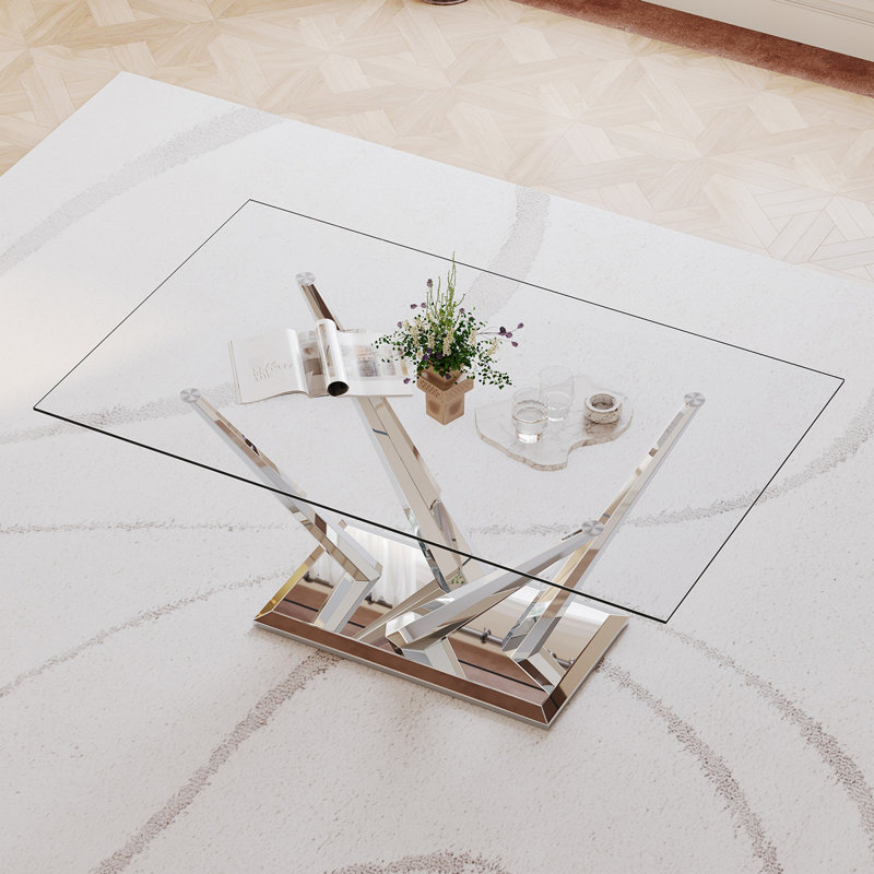 Neya Glass Top Metal Base Dining Table