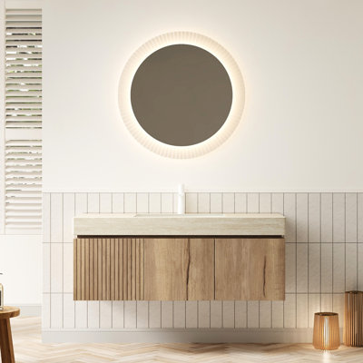 Armoire de salle de bain 48 po avec comptoir à motif et cuve en céramique, 2 portes et 1 tiroir, pré-assemblée, chêne blanc, design, glissière de tiroir lisse, système de fermeture en douceur, capacité de déformation