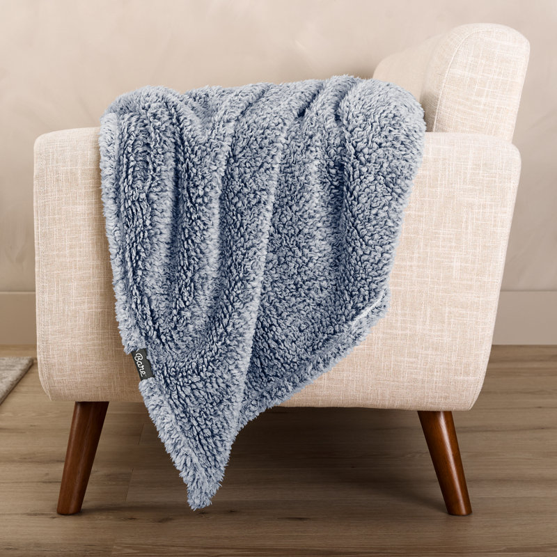 Couverture Cozy Faux Shearling, Pointe bleu foncé, Double/Grand