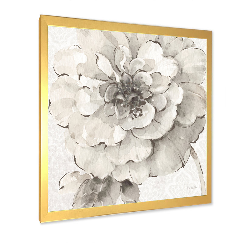 « indigold gris pivoines i »-image image sur toile, H 16 po x l 16 po x P 1 po, Cadre doré