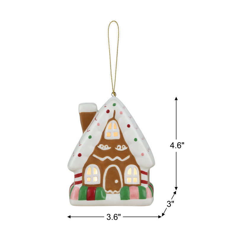 Set of 3 LED Lighted Porcelain Gingerbread House Ornaments