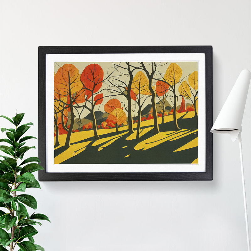 Serene Autumn Forest - Single Picture Frame Painting, 46cm H x 64cm W x 2cm D, Black 