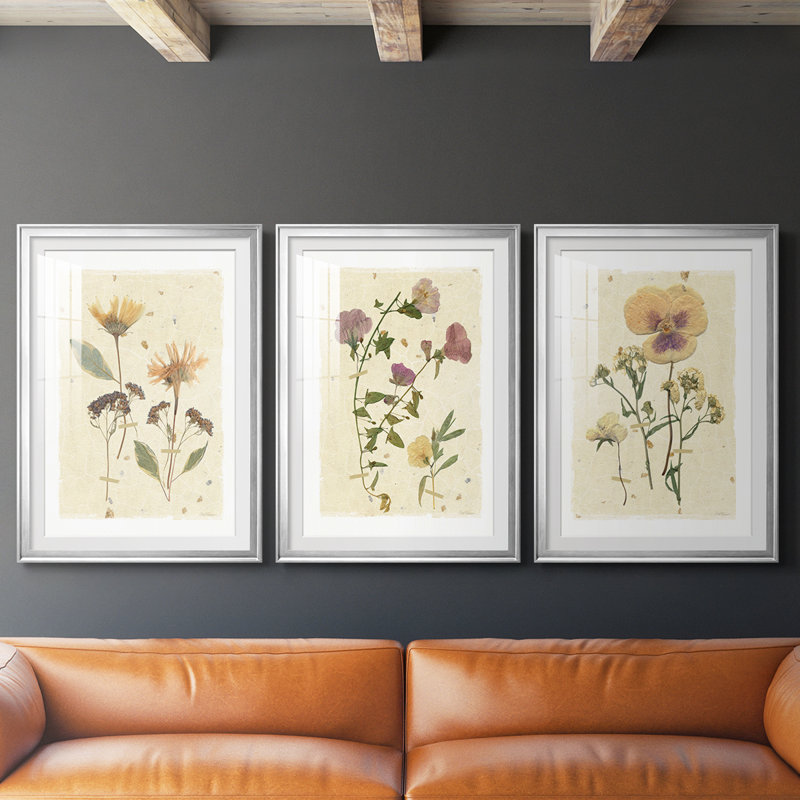 Coquelicot irisé bleu I - reproduction sur mesure encadrée de qualité supérieure - 3 pièces, H 21 po x l 30 po