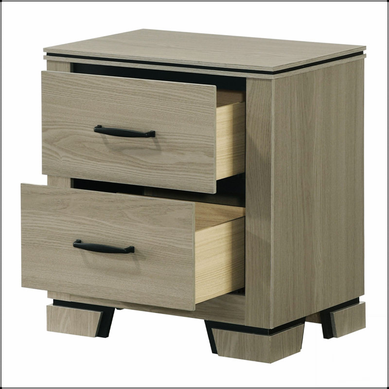 Table de chevet moderne à deux tiroirs, gris vieilli, mobilier de chambre durable et élégant