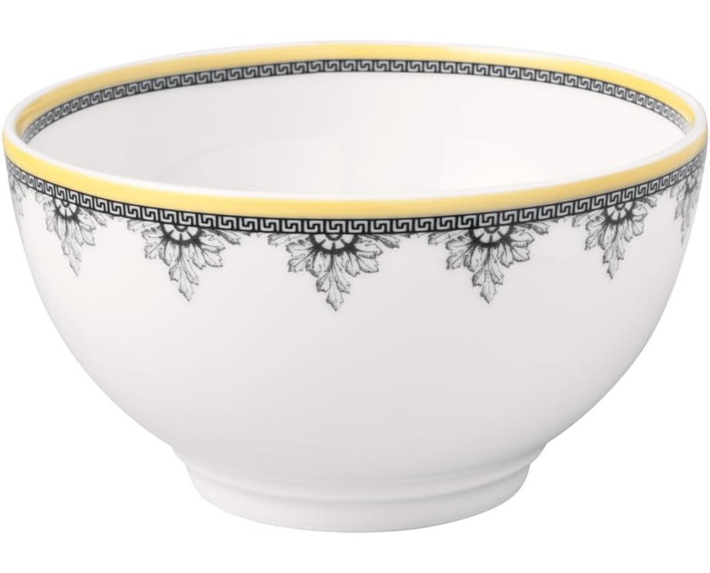 Villeroy & Boch Audun Maison Rice Bowl, Premium Porcelain, Made in Germany, 22 oz Capacity, Dishwasher and Microwave Safe, White/Yellow/Gray