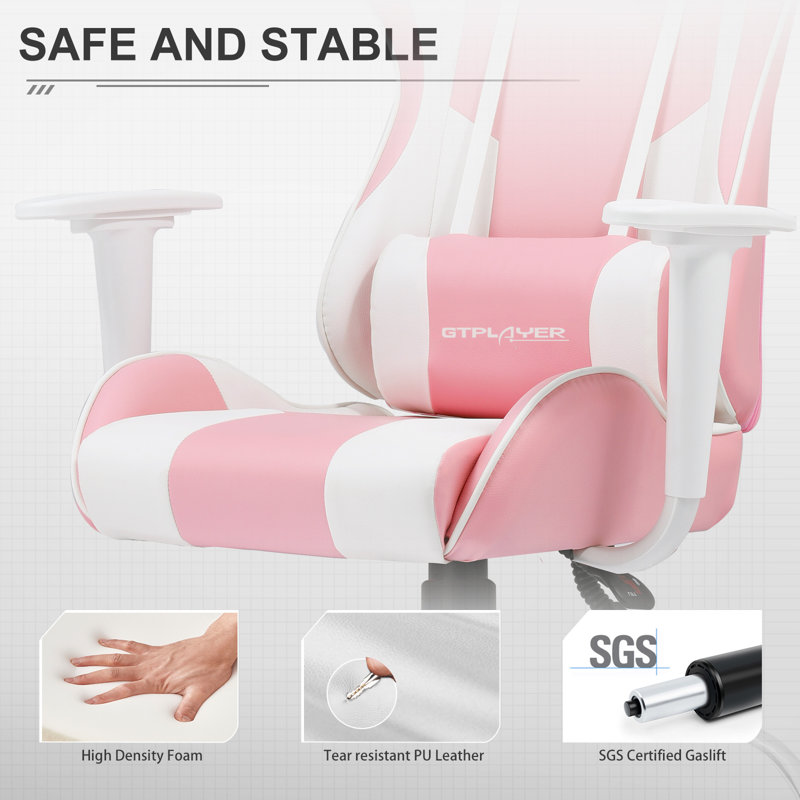 Gaming Chair Office Chair Ergonomic Swivel Heavy Duty Chair with Cushion and Reclining Back Support, Pink