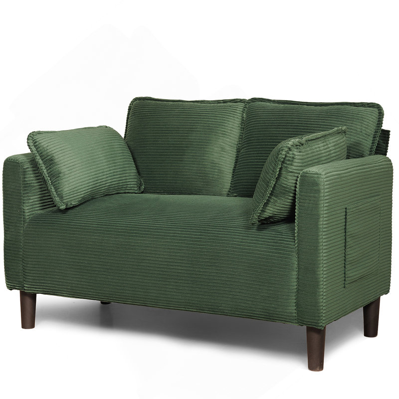 Causeuse en velours côtelé de 48 pouces avec rangement latéral, structure robuste et coussins à rebond élevé pour des espaces de vie compacts.