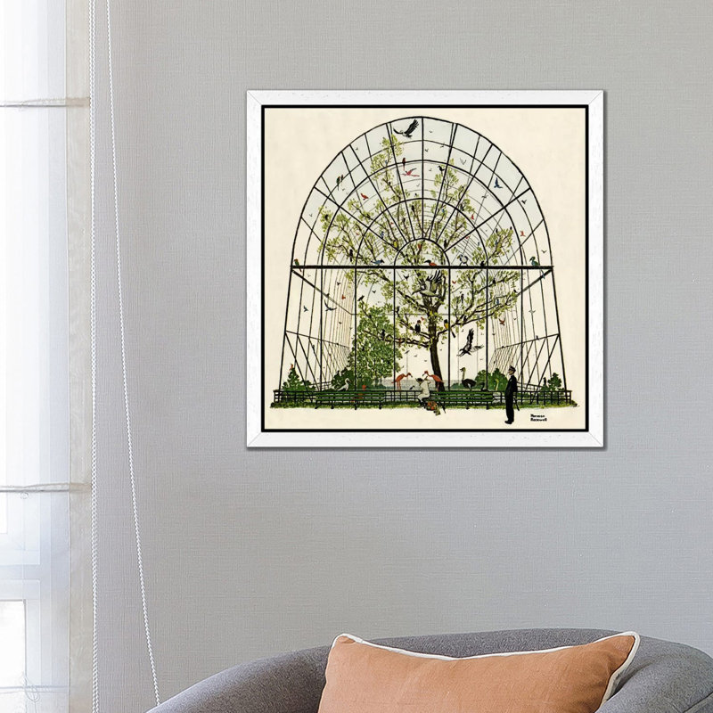 The Aviary by Norman Rockwell - Floater Frame Painting on Canvas, 66.04 cm H x 66.04 cm W, White