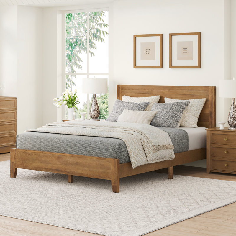 Lit plateforme en bois massif Dajon, Grand, Bois foncé