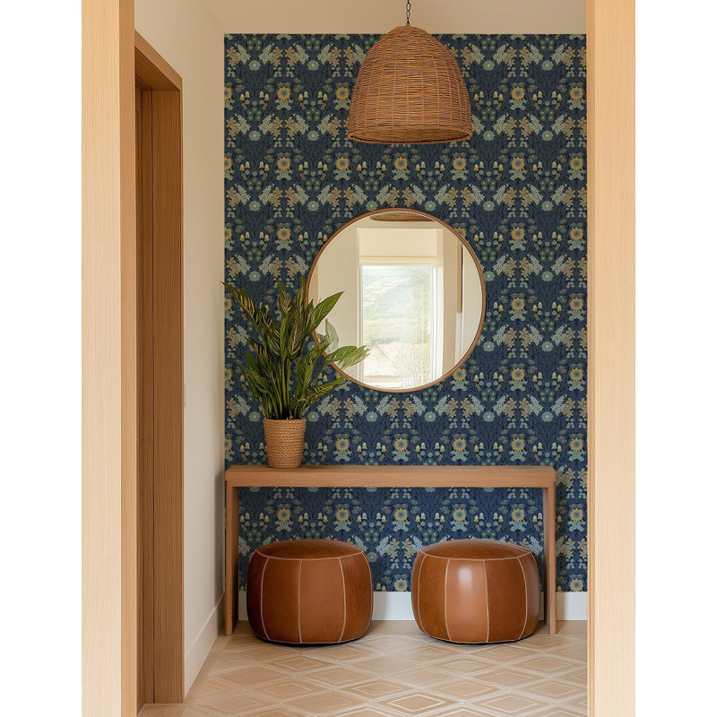 Wild Meadow - Wallpaper, Navy Indigo, Premium Paper