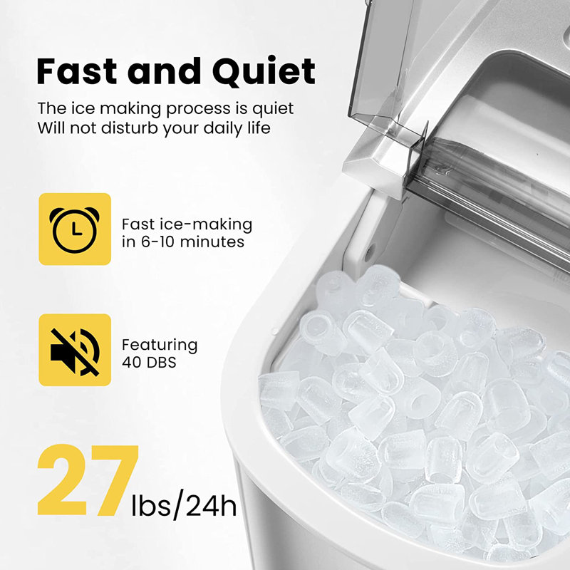 27lbs/day Electric Portable Ice Maker Machine With Hand Scoop And Self Cleaning Function, Silver