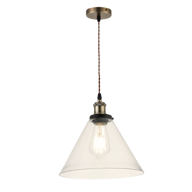 Aadhiran 1 - Light Cone Pendant, Clear, Antique Brass